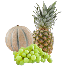 Witte pitloze druiven
schaal à 500 gram,
ananas of cantaloupe meloen
per stuk